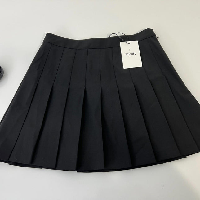 Theory Women's MINI Pleated Skirt , Black, Str Wool Suie O0705303, Size 0