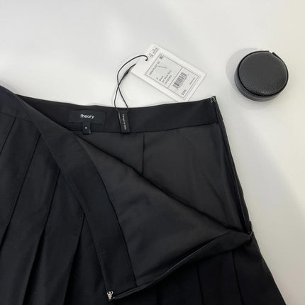 Theory Women's MINI Pleated Skirt , Black, Str Wool Suie O0705303, Size 0