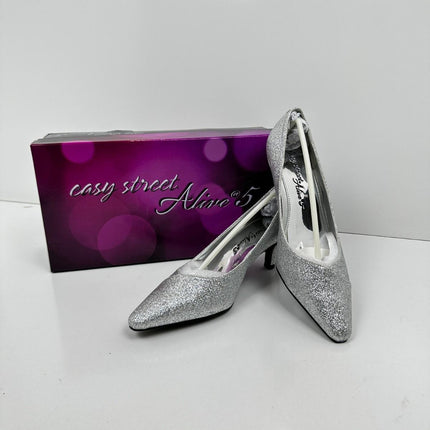 Women's Chiffon Slings by Easy Street in Silver Glitter (Size 6 1/2 M)