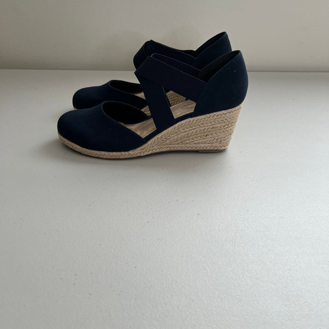 Easy Street Women's Pari Espadrille Wedge Sandals (Navy Canvas) - Size 11.0 M