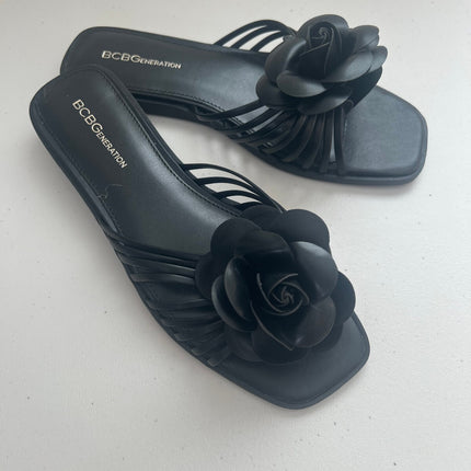 BCBGeneration Women's Masha Flower Slip-on Flat Sandals - Black, Size, 8.5