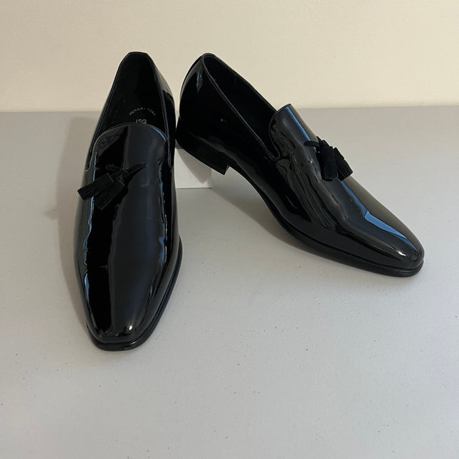 Stacy Adams Shoes Phoenix Plain Toe Tassel Slip on Black Patent Size 10.5