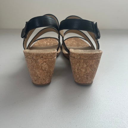 Naturalizer Adria Wedge Sandals - Black Faux Leather, Size, 11
