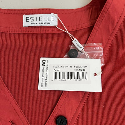 Estelle Plus Sublime Ribbed Henley Top , Size 2X