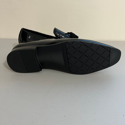 Stacy Adams Shoes Phoenix Plain Toe Tassel Slip on Black Patent Size 10.5