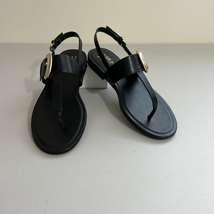 Naturalizer Taylor Flat Sandals - Black Leather, Size, 8
