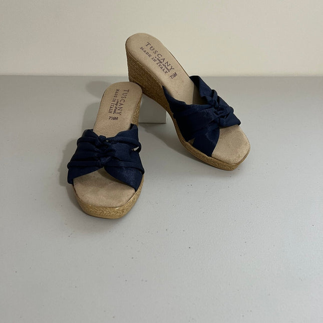 Easy Street Women's Ghita Slip-on Wedge Sandals - Navy Crepe, 7.5 M