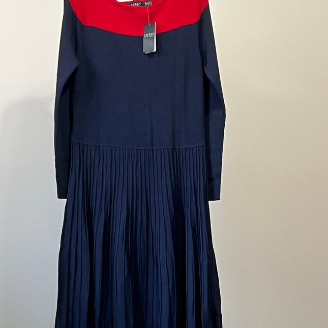 Lauren Ralph Lauren Women's Two-Tone Pointelle-Knit Dress - Lauren Navy/Red ,