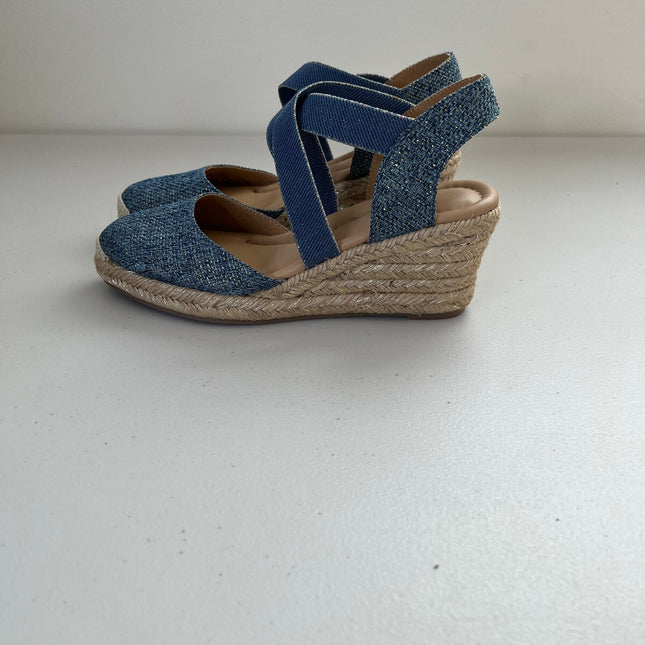 Easy Spirit Women's Meza Casual Strappy Espadrille Wedges Sandal - Blue, - 7.5