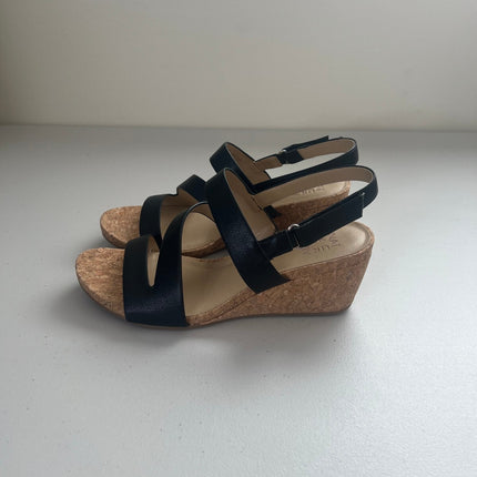 Naturalizer Adria Wedge Sandals - Black Faux Leather, Size, 11