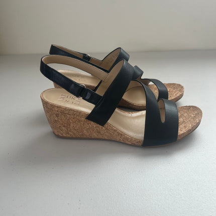 Naturalizer Adria Wedge Sandals - Black Faux Leather, Size, 11