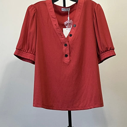 Estelle Plus Sublime Ribbed Henley Top , Size 2X
