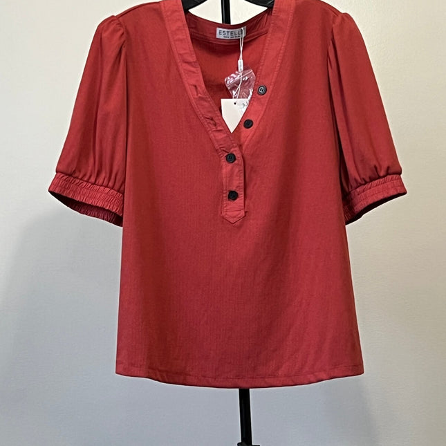 Estelle Plus Sublime Ribbed Henley Top , Size 2X