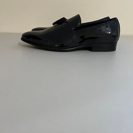 Stacy Adams Shoes Phoenix Plain Toe Tassel Slip on Black Patent Size 10.5
