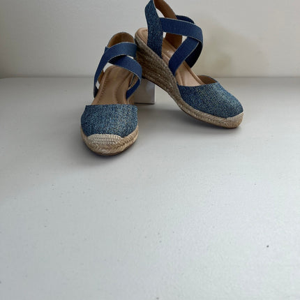 Easy Spirit Women's Meza Casual Strappy Espadrille Wedges Sandal - Blue, - 7.5
