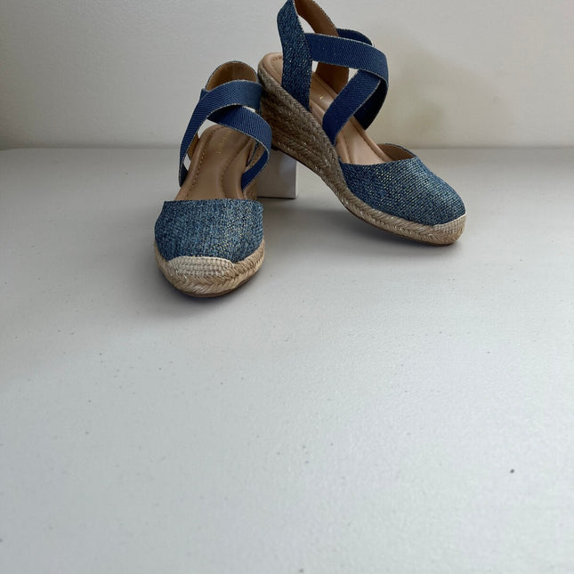 Easy Spirit Women's Meza Casual Strappy Espadrille Wedges Sandal - Blue, - 7.5