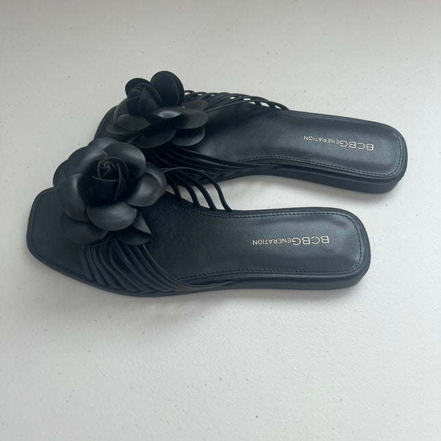 BCBGeneration Women's Masha Flower Slip-on Flat Sandals - Black, Size, 8.5