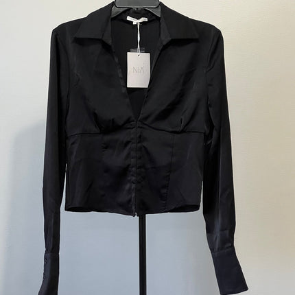 Black Long Sleeve Satin Blouse
