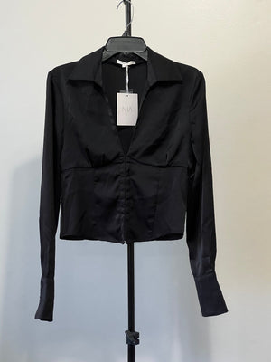 Black Long Sleeve Satin Blouse