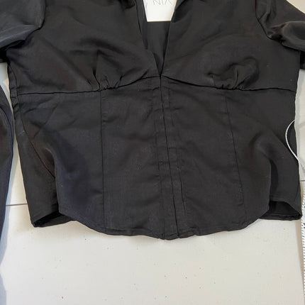 Black Long Sleeve Satin Blouse