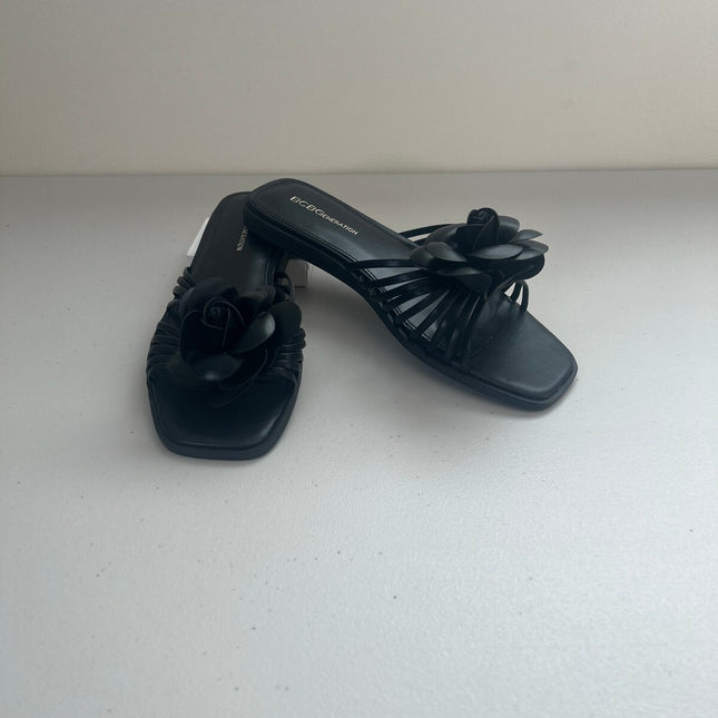 BCBGeneration Women's Masha Flower Slip-on Flat Sandals - Black, Size, 8.5