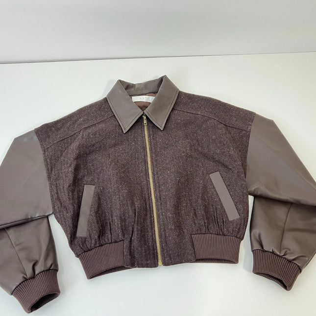 Astr the Label Sorine Collared Mixed Media Bomber Jacket, Women’s Size S