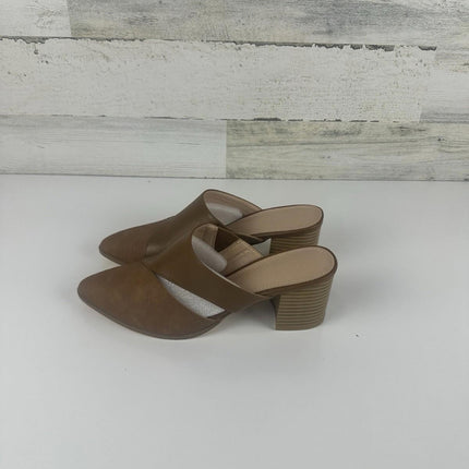 SYKTKMX Women’s Cutout Backless Stacked Closed Toe Heeled Mules Brown Size 7 NEW