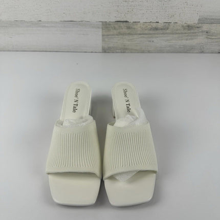 Shoe’N Tale Heeled Sandals For Women Square Open Toe Heeled Mules Size 7 White