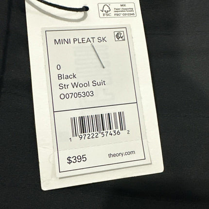 Theory Women's MINI Pleated Skirt , Black, Str Wool Suie O0705303, Size 0