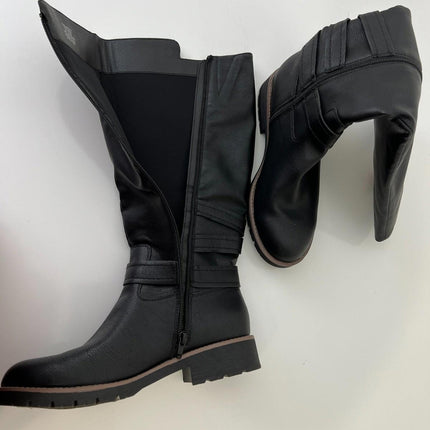 Sun + Stone Blakelyy Buckled Riding Women’s Boots, Black, Size 8M