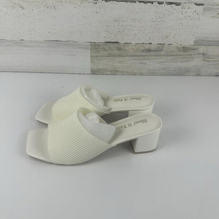 Shoe’N Tale Heeled Sandals For Women Square Open Toe Heeled Mules Size 7 White