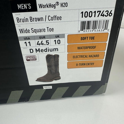 Ariat Workhog Wide Square Toe Waterproof Work Boot Men's 11D, Bruin Brown/Coffee