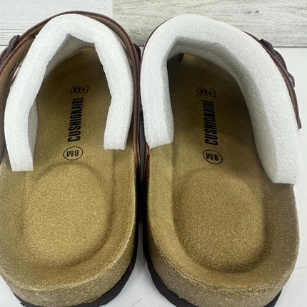 CUSHIONAIRE Women's Leah Crossover Strap Cork Footbed Rose Gold Sandal Size 8 M