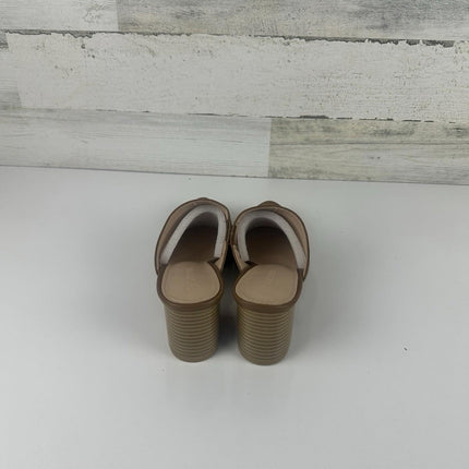 SYKTKMX Women’s Cutout Backless Stacked Closed Toe Heeled Mules Brown Size 7 NEW