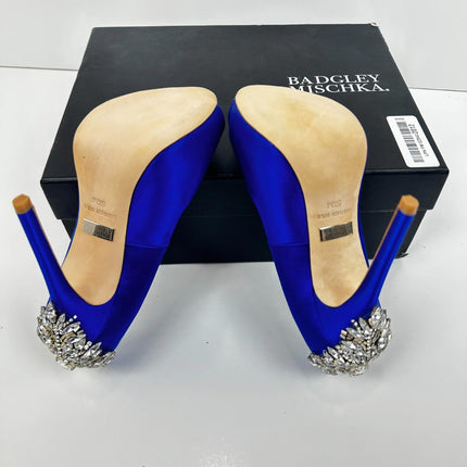 Badgley Mischka - Kiara Crystal Pumps, Peep Toe, Sapphire Satin, Size 6, Women's