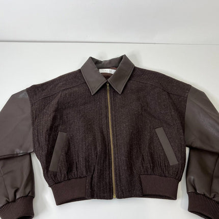 Astr the Label Sorine Collared Mixed Media Bomber Jacket, Women’s Size S