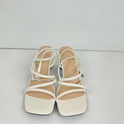 LACUONE Strappy Heels for women Block Heels Square Toe Chunky Ankle, Size 8.5