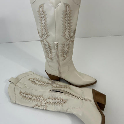 Sun + Stone Women's Bodhiii Western Knee High Boots, Size 6.5M - Ecru Sm