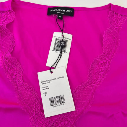 Generation Love Mona Lace Combo  Blouse for Women’s, Hot Pink, Size M