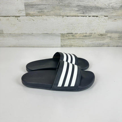 adidas Unisex Adilette Comfort Slides Sandal, Core Black/White, 11 Women/10 Men