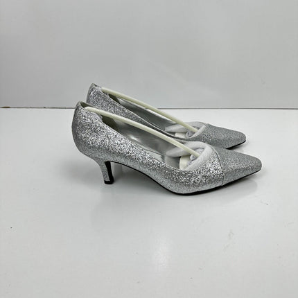 Women's Chiffon Slings by Easy Street in Silver Glitter (Size 6 1/2 M)