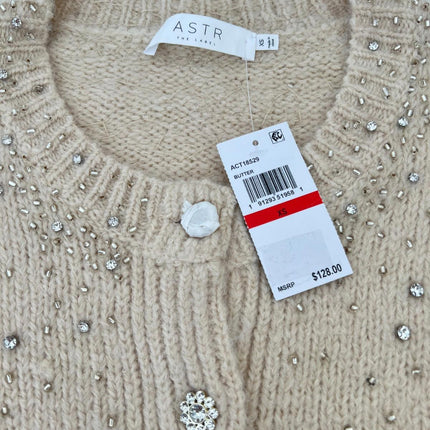 Astr the Label Sigourney Crewneck Cardigan Sweater, Size XS