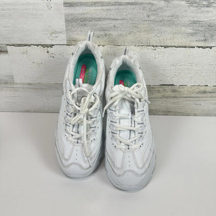 Skechers Sport Womens D'LITES FRESH START Memory Foam Lace-up Sneaker,White Silv