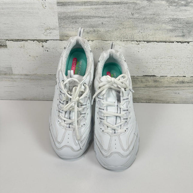 Skechers Sport Womens D'LITES FRESH START Memory Foam Lace-up Sneaker,White Silv