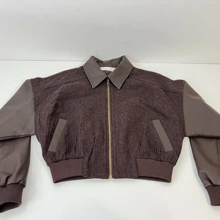 Astr the Label Sorine Collared Mixed Media Bomber Jacket, Women’s Size S