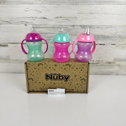 Nuby 3 Piece No-Spill Grip N’ Sip Sippy Cup w Soft Flex Spout, 2 Handles, 10 oz