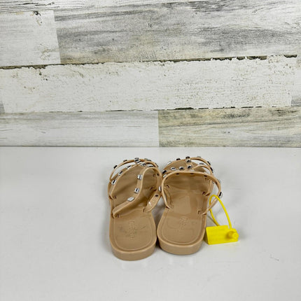 OMGard Womens Studded Sandals Jelly Shoes Flats, Beige Woman Summer, Size 7