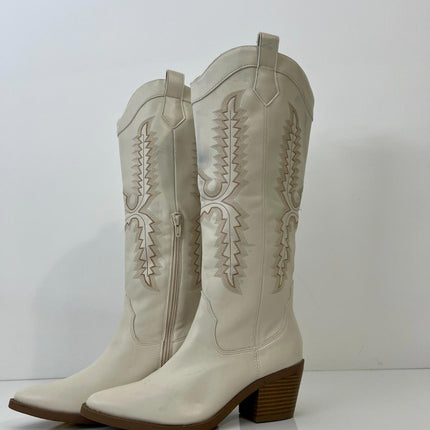 Sun + Stone Women's Bodhiii Western Knee High Boots, Size 6.5M - Ecru Sm