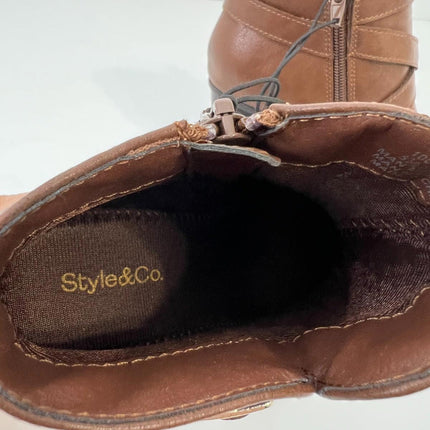 Style & Co Womens Zetaa Strappy Belt Heel Booties Brown Smooth Size 5.5M NIB