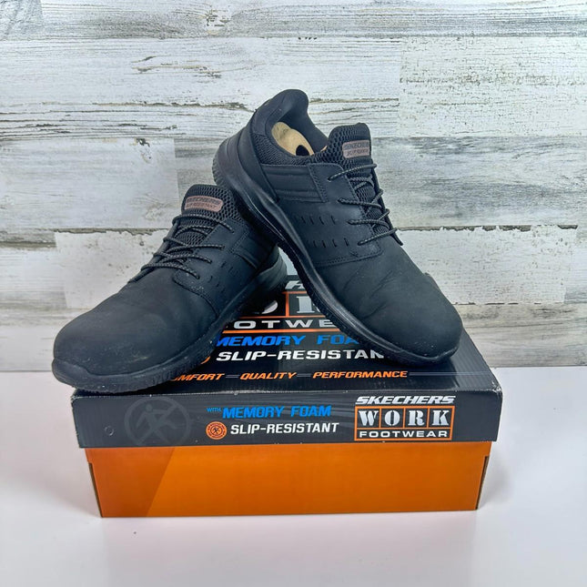 SKECHERS Delson 3.0 Slip Resistant Men’s Work Shoes Black Size 10.5 With Box
